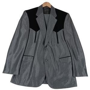 Circle S Dallas TX Western Yoke Suit Men 46L 35X34 SilverBlack Rockabilly Cowboy